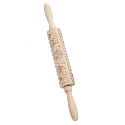 Christmas Rolling Pin Christmas Embrossed Wooden Rolling Pins with Reindeer Pattern for Baking Cookies V1294-YM0523-3115210219011