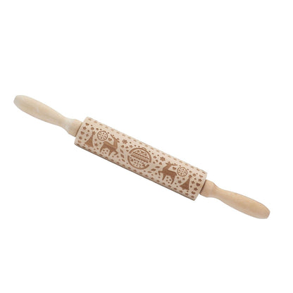 Christmas Rolling Pin Christmas Embrossed Wooden Rolling Pins with Reindeer Pattern for Baking Cookies V1294-YM0523-3115210219011