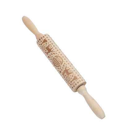 Christmas Rolling Pin Christmas Embrossed Wooden Rolling Pins with Reindeer Pattern for Baking Cookies V1294-YM0523-3115210219011