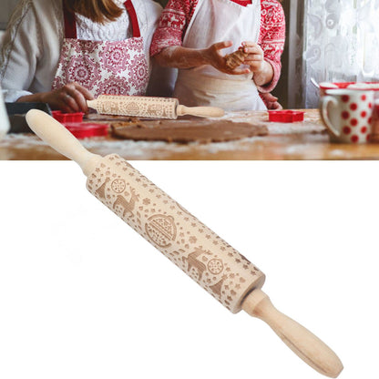 Christmas Rolling Pin Christmas Embrossed Wooden Rolling Pins with Reindeer Pattern for Baking Cookies V1294-YM0523-3115210219011