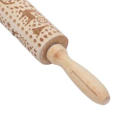 Christmas Rolling Pin Christmas Embrossed Wooden Rolling Pins with Reindeer Pattern for Baking Cookies V1294-YM0523-3115210219011
