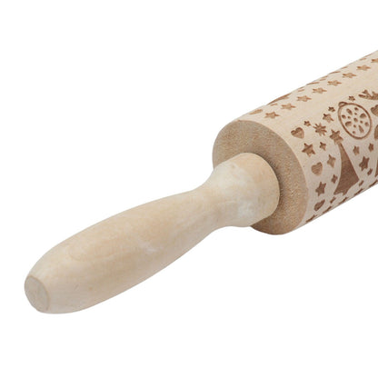 Christmas Rolling Pin Christmas Embrossed Wooden Rolling Pins with Reindeer Pattern for Baking Cookies V1294-YM0523-3115210219011