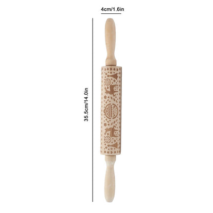 Christmas Rolling Pin Christmas Embrossed Wooden Rolling Pins with Reindeer Pattern for Baking Cookies V1294-YM0523-3115210219011