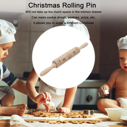 Christmas Rolling Pin Christmas Embrossed Wooden Rolling Pins with Reindeer Pattern for Baking Cookies V1294-YM0523-3115210219011