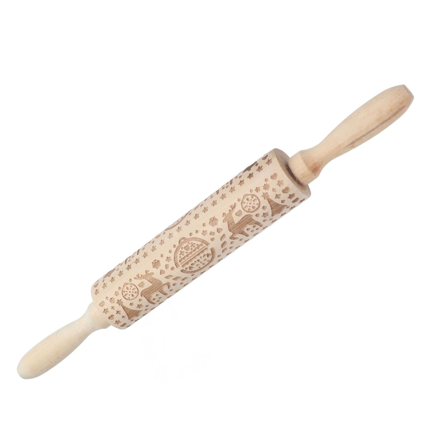 Christmas Rolling Pin Christmas Embrossed Wooden Rolling Pins with Reindeer Pattern for Baking Cookies V1294-YM0523-3115210219011