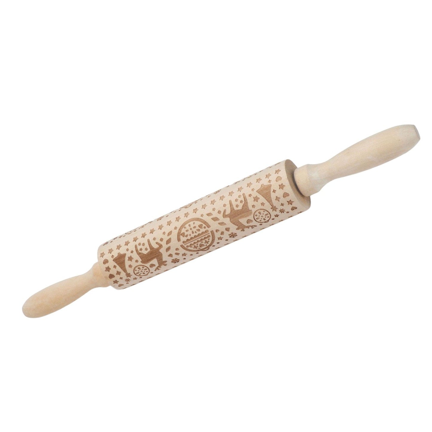 Christmas Rolling Pin Christmas Embrossed Wooden Rolling Pins with Reindeer Pattern for Baking Cookies V1294-YM0523-3115210219011