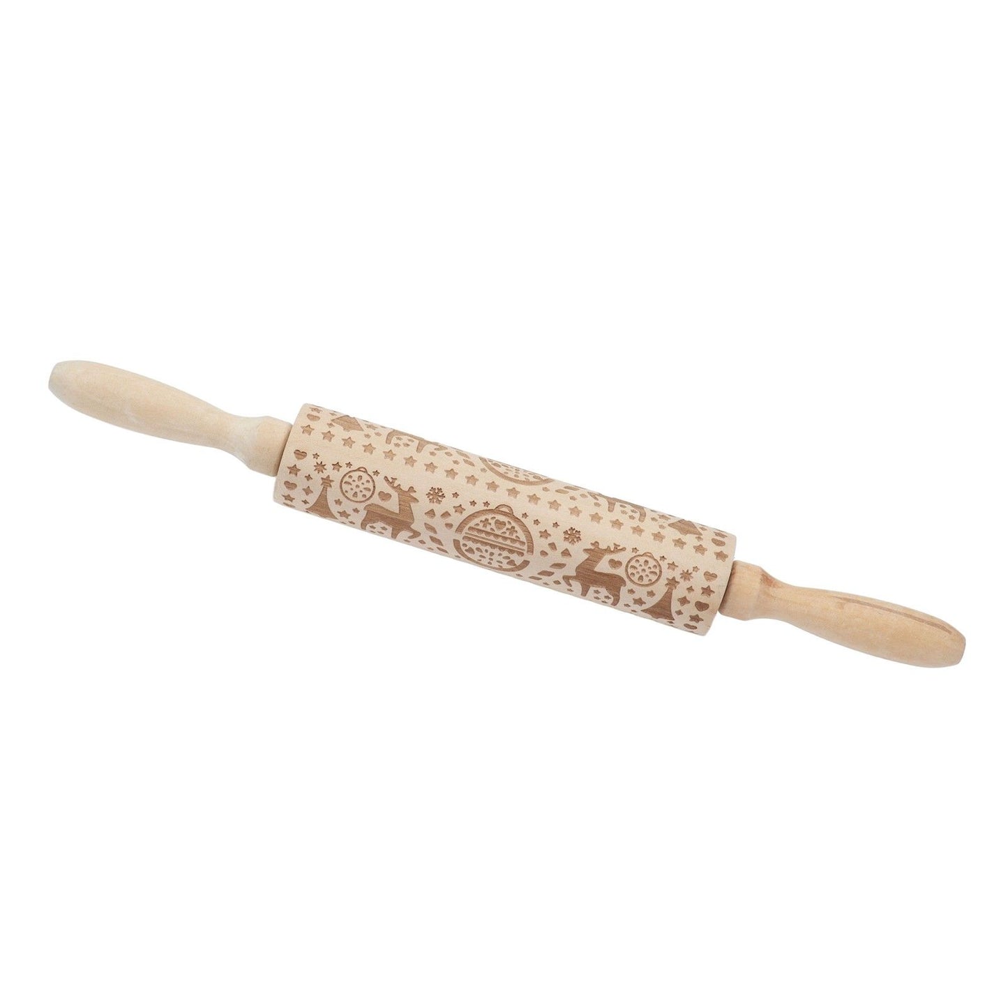 Christmas Rolling Pin Christmas Embrossed Wooden Rolling Pins with Reindeer Pattern for Baking Cookies V1294-YM0523-3115210219011