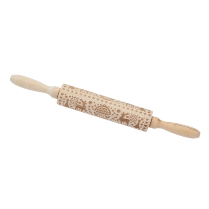 Christmas Rolling Pin Christmas Embrossed Wooden Rolling Pins with Reindeer Pattern for Baking Cookies V1294-YM0523-3115210219011
