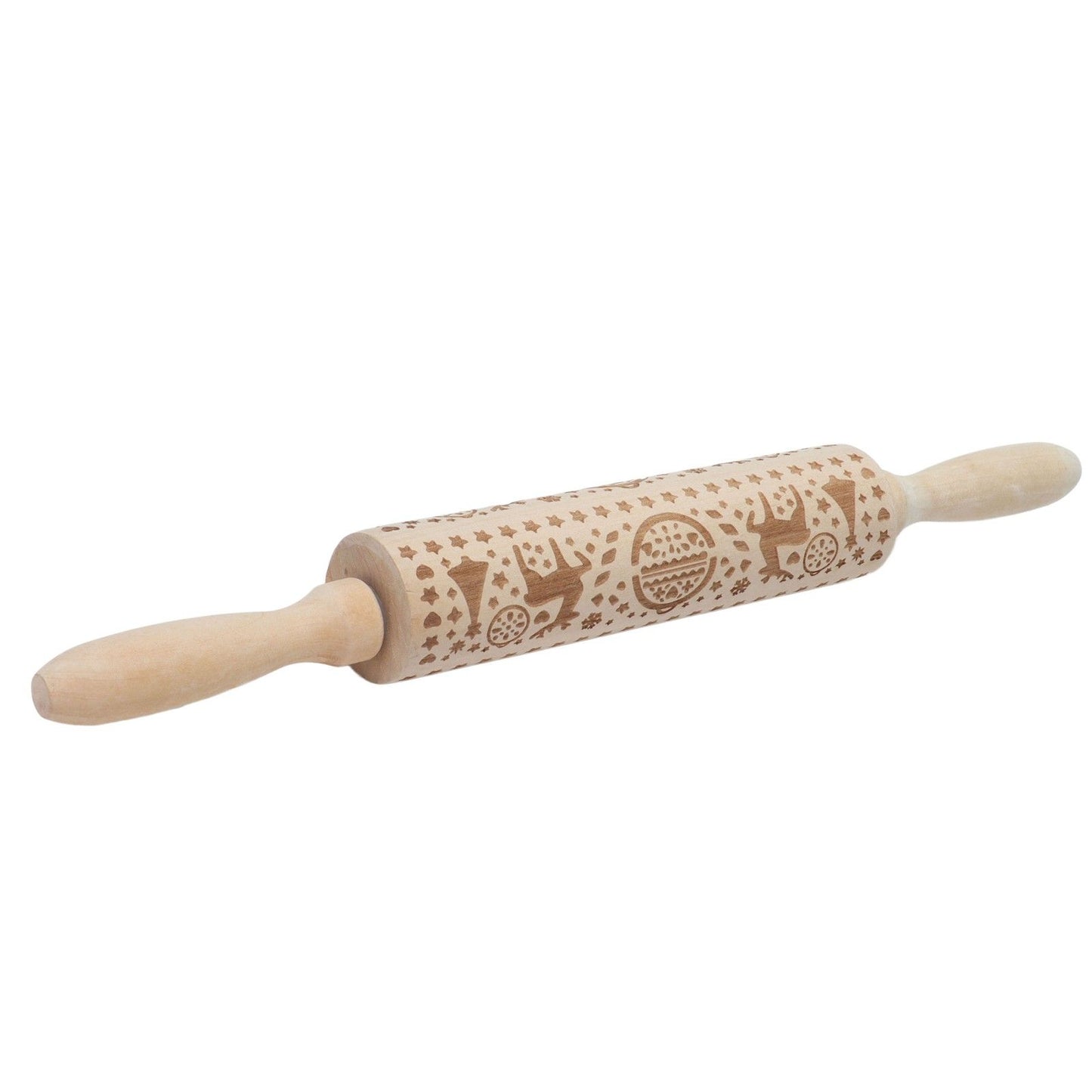 Christmas Rolling Pin Christmas Embrossed Wooden Rolling Pins with Reindeer Pattern for Baking Cookies V1294-YM0523-3115210219011