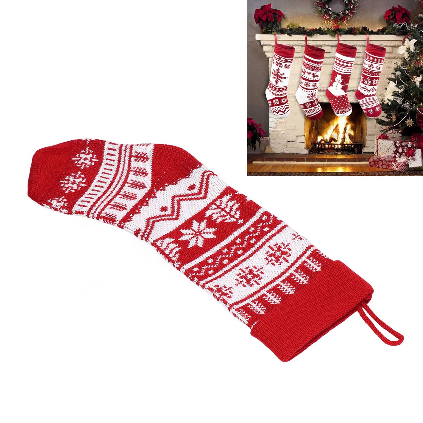 Large Knitted Christmas Stocking with Candy Bag Lovely Christmas Decorations Hanging StockingsChristmas Trees V1294-YM0523-3115210221813