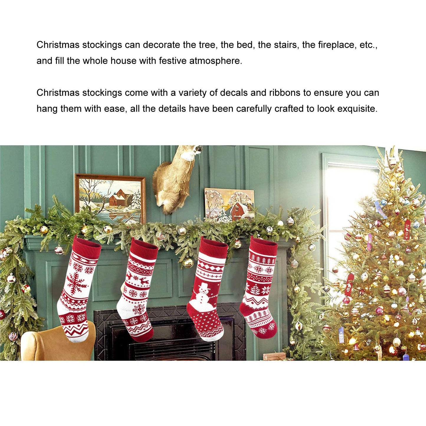 Large Knitted Christmas Stocking with Candy Bag Lovely Christmas Decorations Hanging StockingsChristmas Trees V1294-YM0523-3115210221813