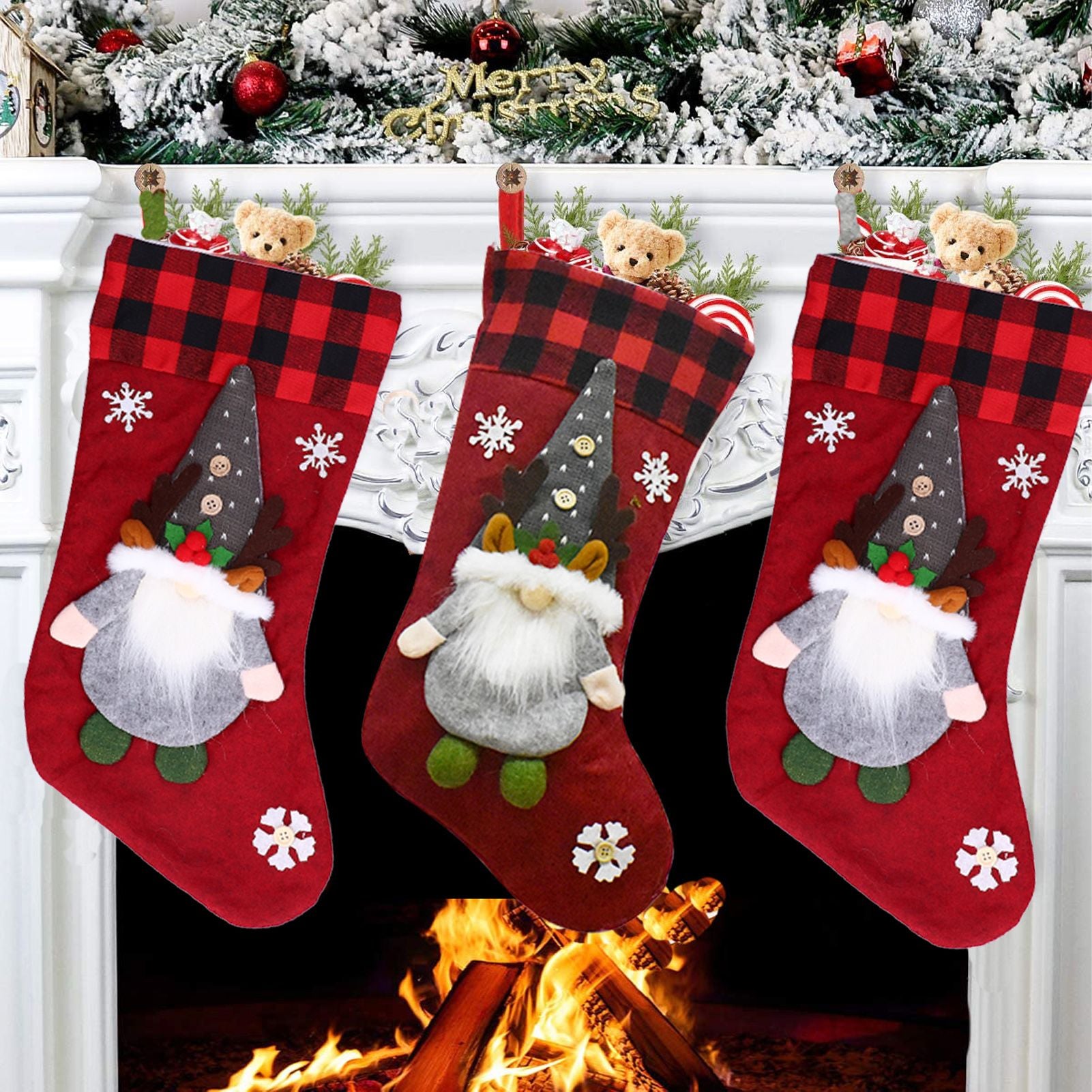 Christmas Stocking with Faceless Doll Decor Home Shop Party Xmas Tree Gift Bag Ornament PendantRed V1294-YM0523-3115210222311