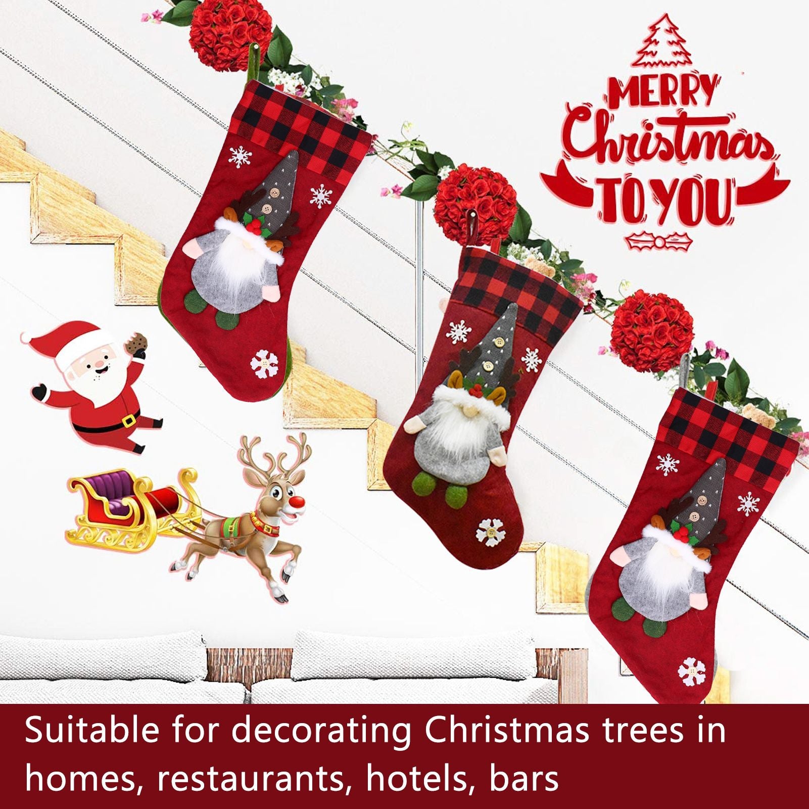 Christmas Stocking with Faceless Doll Decor Home Shop Party Xmas Tree Gift Bag Ornament PendantRed V1294-YM0523-3115210222311