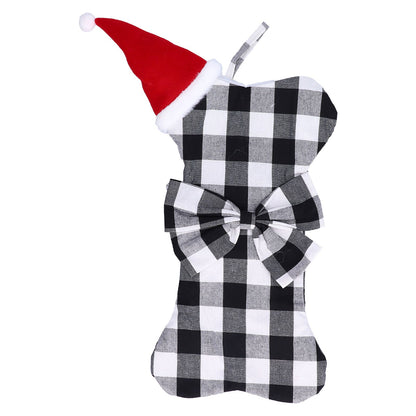 Christmas Tree Decorations Polyester Grids Pattern Christmas Hanging Stocking Pendant Children Gift Bag(Black V1294-YM0523-3115210222612