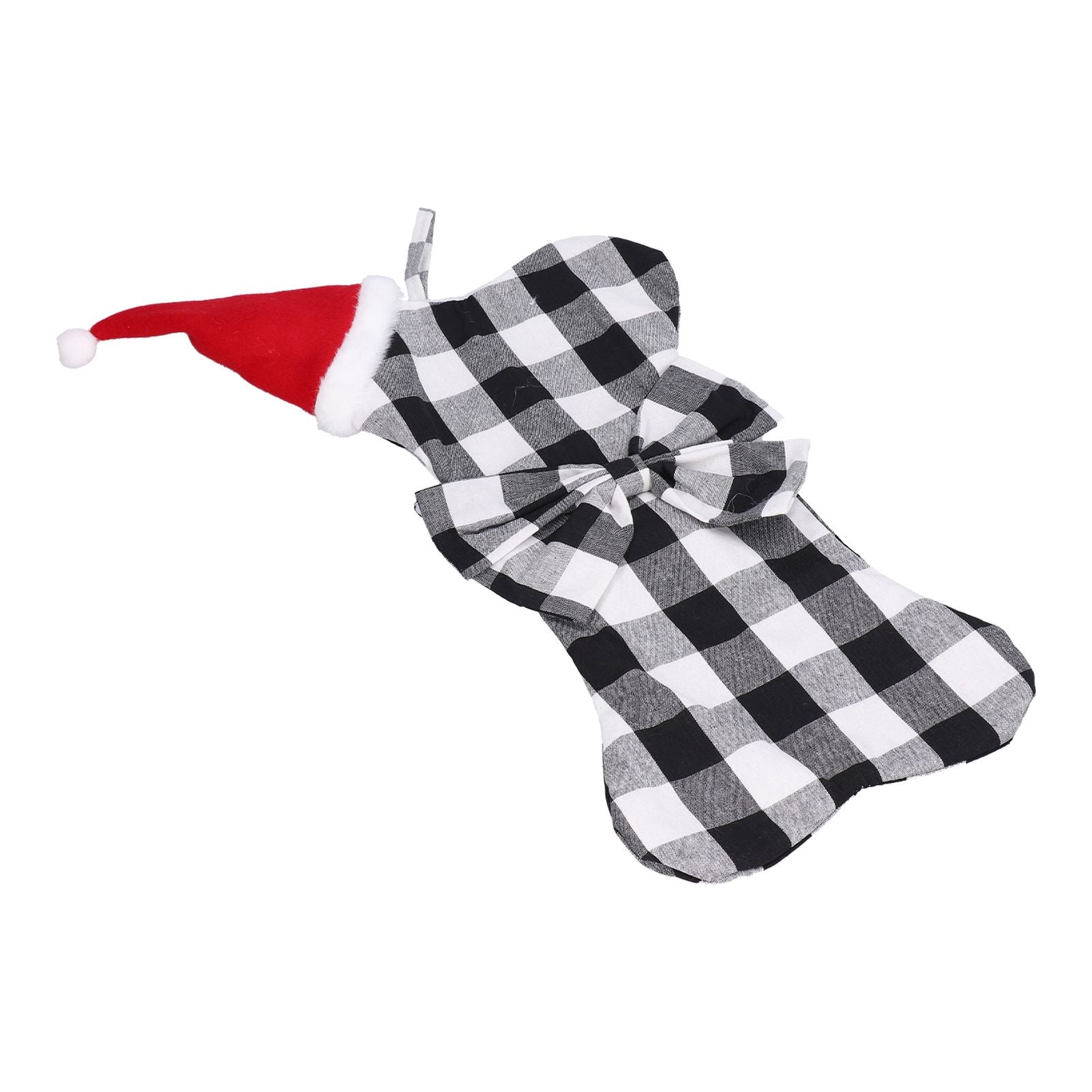 Christmas Tree Decorations Polyester Grids Pattern Christmas Hanging Stocking Pendant Children Gift Bag(Black V1294-YM0523-3115210222612
