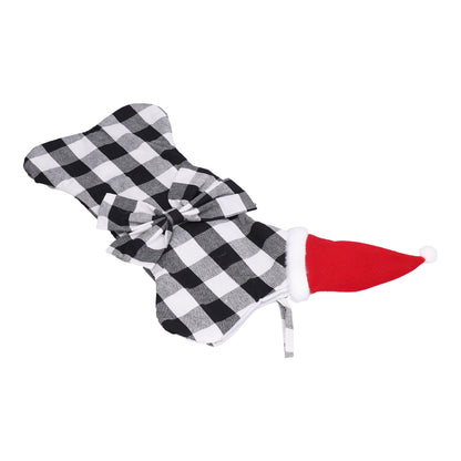 Christmas Tree Decorations Polyester Grids Pattern Christmas Hanging Stocking Pendant Children Gift Bag(Black V1294-YM0523-3115210222612