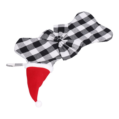 Christmas Tree Decorations Polyester Grids Pattern Christmas Hanging Stocking Pendant Children Gift Bag(Black V1294-YM0523-3115210222612