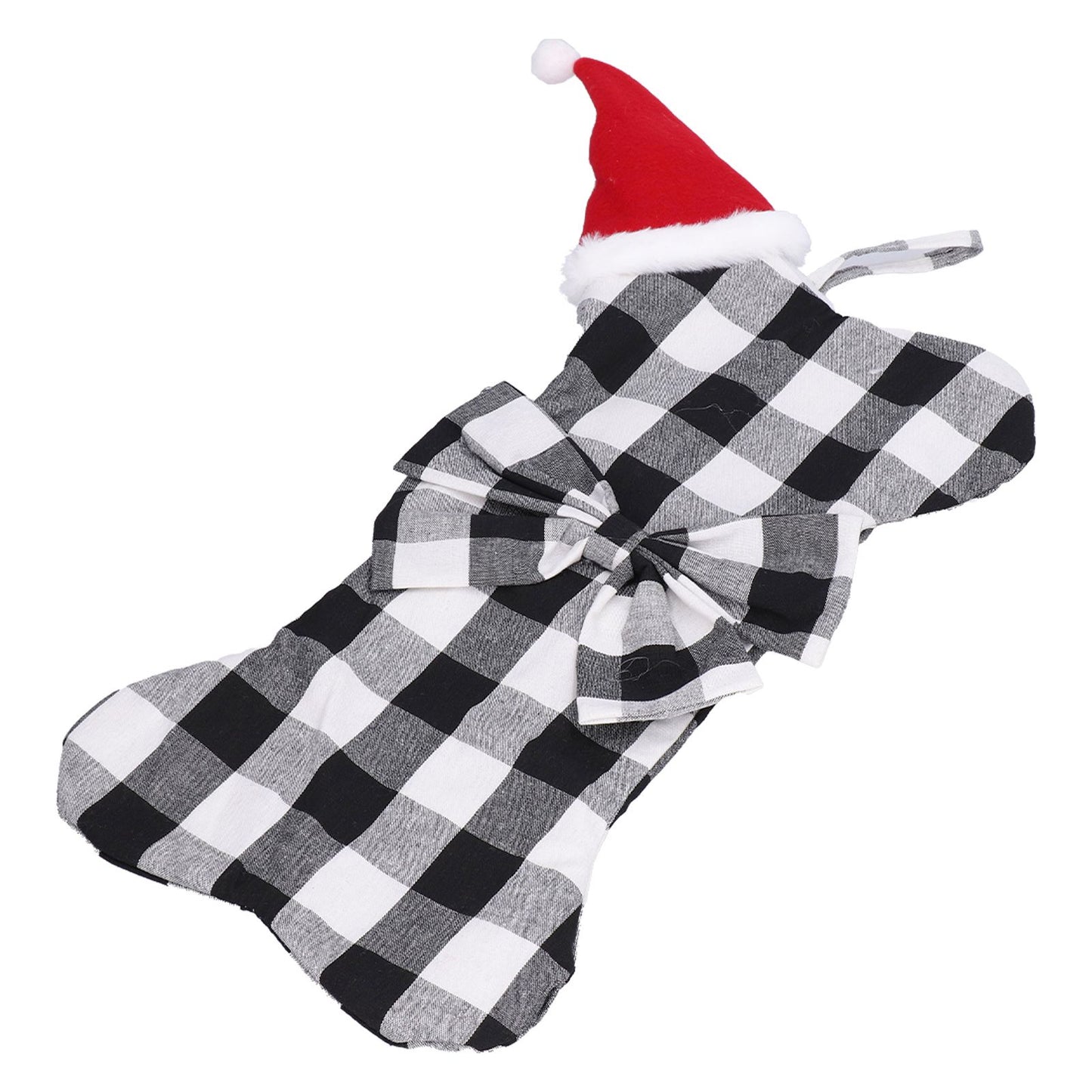 Christmas Tree Decorations Polyester Grids Pattern Christmas Hanging Stocking Pendant Children Gift Bag(Black V1294-YM0523-3115210222612