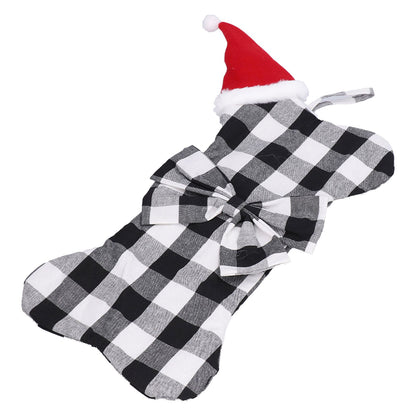 Christmas Tree Decorations Polyester Grids Pattern Christmas Hanging Stocking Pendant Children Gift Bag(Black V1294-YM0523-3115210222612