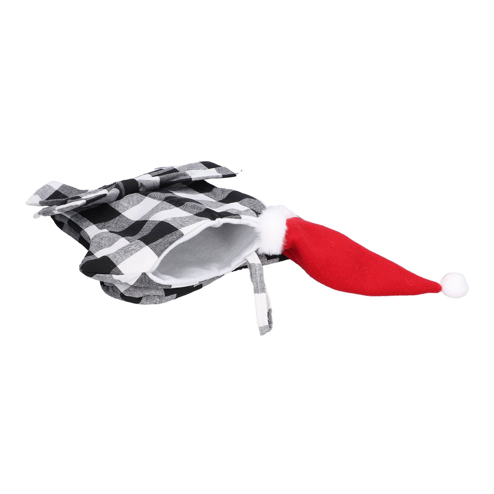 Christmas Tree Decorations Polyester Grids Pattern Christmas Hanging Stocking Pendant Children Gift Bag(Black V1294-YM0523-3115210222612
