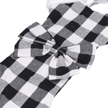 Christmas Tree Decorations Polyester Grids Pattern Christmas Hanging Stocking Pendant Children Gift Bag(Black V1294-YM0523-3115210222612