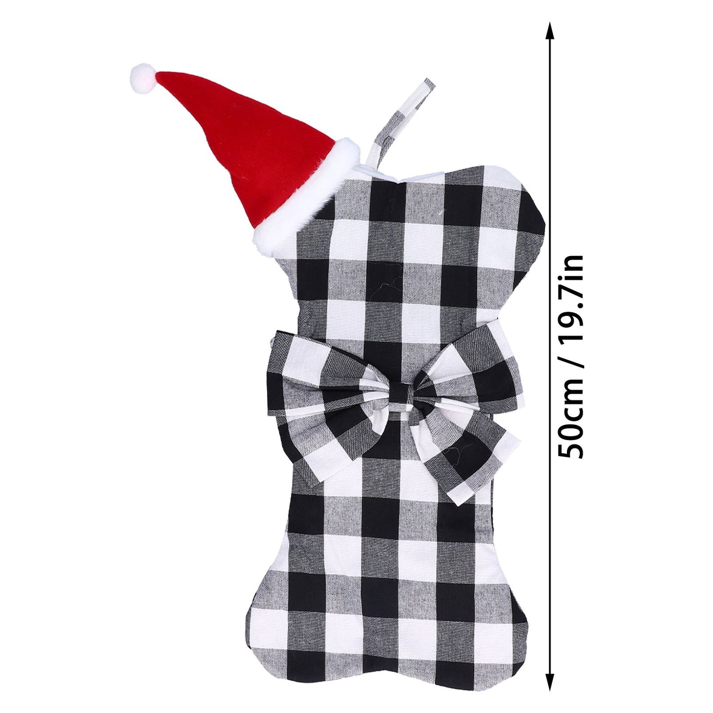 Christmas Tree Decorations Polyester Grids Pattern Christmas Hanging Stocking Pendant Children Gift Bag(Black V1294-YM0523-3115210222612