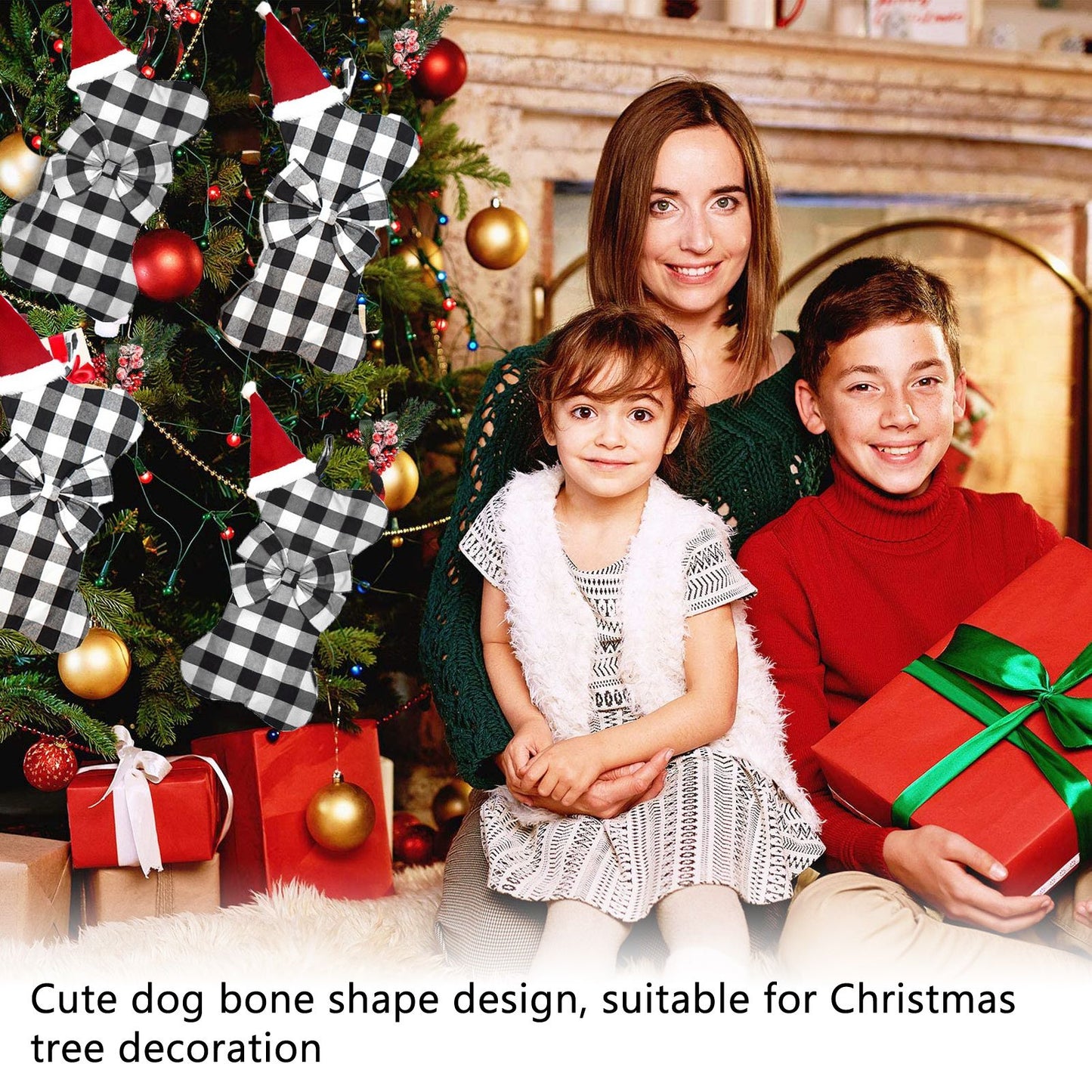Christmas Tree Decorations Polyester Grids Pattern Christmas Hanging Stocking Pendant Children Gift Bag(Black V1294-YM0523-3115210222612