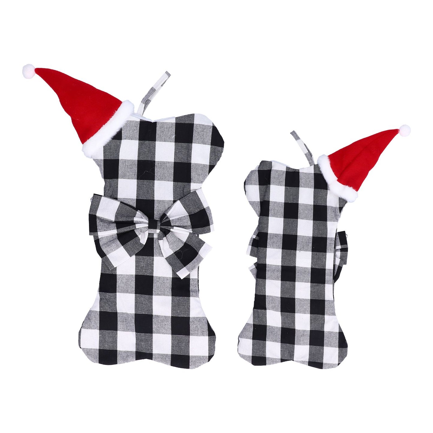 Christmas Tree Decorations Polyester Grids Pattern Christmas Hanging Stocking Pendant Children Gift Bag(Black V1294-YM0523-3115210222612