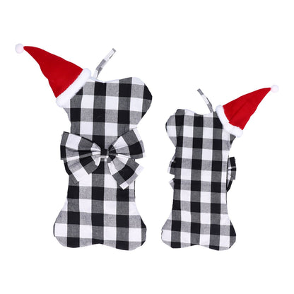 Christmas Tree Decorations Polyester Grids Pattern Christmas Hanging Stocking Pendant Children Gift Bag(Black V1294-YM0523-3115210222612