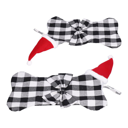 Christmas Tree Decorations Polyester Grids Pattern Christmas Hanging Stocking Pendant Children Gift Bag(Black V1294-YM0523-3115210222612