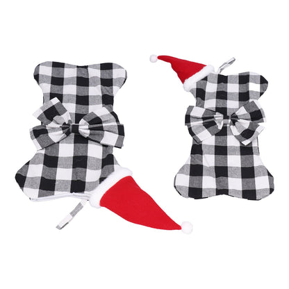 Christmas Tree Decorations Polyester Grids Pattern Christmas Hanging Stocking Pendant Children Gift Bag(Black V1294-YM0523-3115210222612