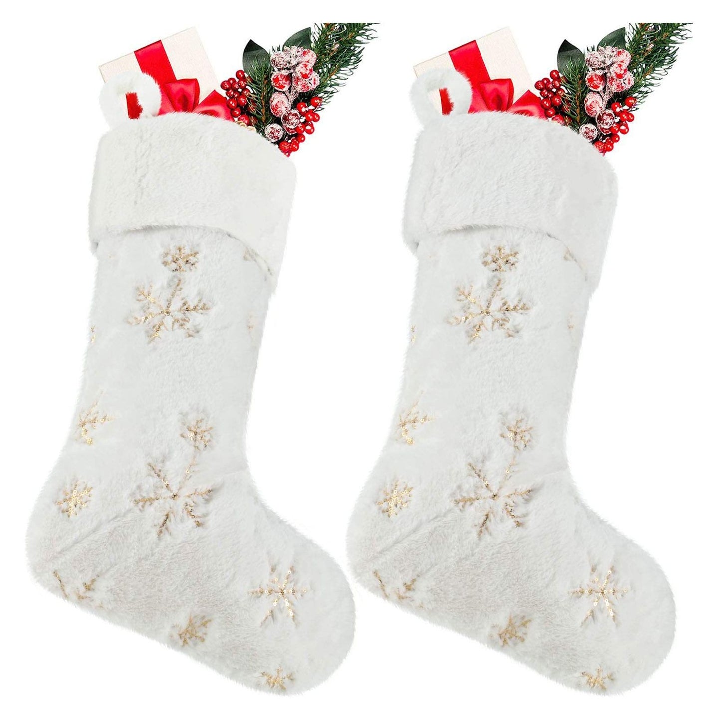 Polyester Christmas Stocking Pendant with Embroidery Snowflake Pattern Xmas Tree Decoration OrnamentGold V1294-YM0523-3115210222711