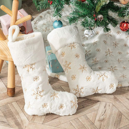 Polyester Christmas Stocking Pendant with Embroidery Snowflake Pattern Xmas Tree Decoration OrnamentGold V1294-YM0523-3115210222711