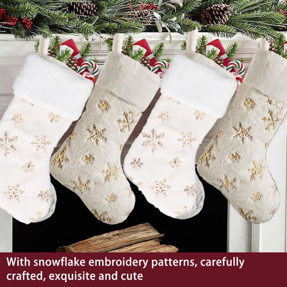 Polyester Christmas Stocking Pendant with Embroidery Snowflake Pattern Xmas Tree Decoration OrnamentGold V1294-YM0523-3115210222711
