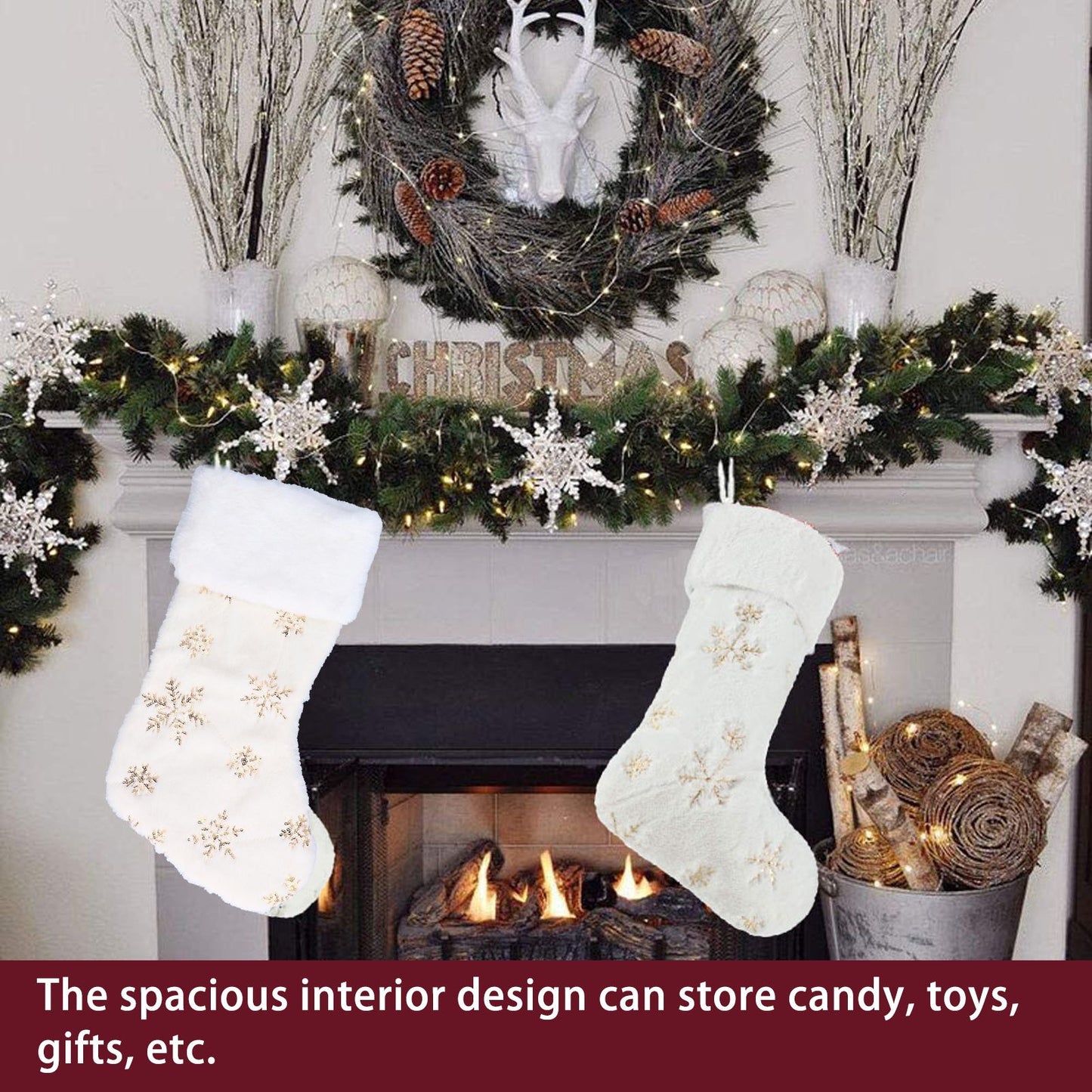 Polyester Christmas Stocking Pendant with Embroidery Snowflake Pattern Xmas Tree Decoration OrnamentGold V1294-YM0523-3115210222711