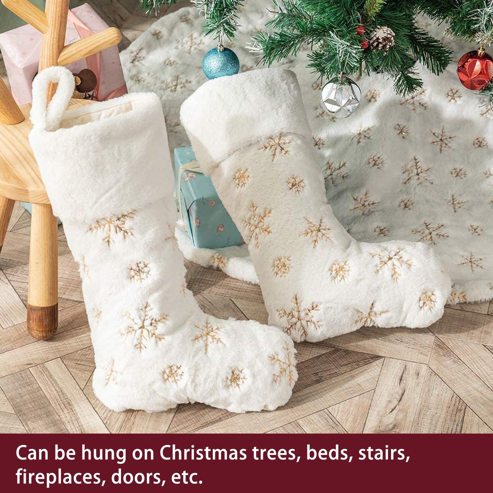 Polyester Christmas Stocking Pendant with Embroidery Snowflake Pattern Xmas Tree Decoration OrnamentGold V1294-YM0523-3115210222711