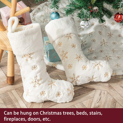 Polyester Christmas Stocking Pendant with Embroidery Snowflake Pattern Xmas Tree Decoration OrnamentGold V1294-YM0523-3115210222711