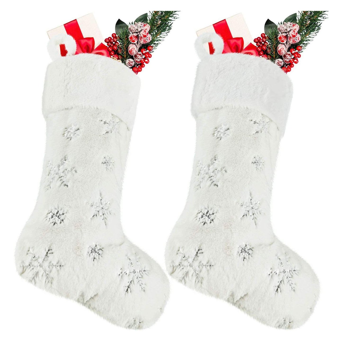 Polyester Christmas Stocking Pendant with Embroidery Snowflake Pattern Xmas Tree Decoration OrnamentSilver V1294-YM0523-3115210222712