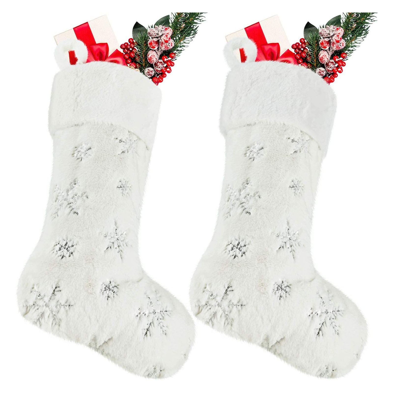 Polyester Christmas Stocking Pendant with Embroidery Snowflake Pattern Xmas Tree Decoration OrnamentSilver V1294-YM0523-3115210222712