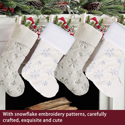 Polyester Christmas Stocking Pendant with Embroidery Snowflake Pattern Xmas Tree Decoration OrnamentSilver V1294-YM0523-3115210222712