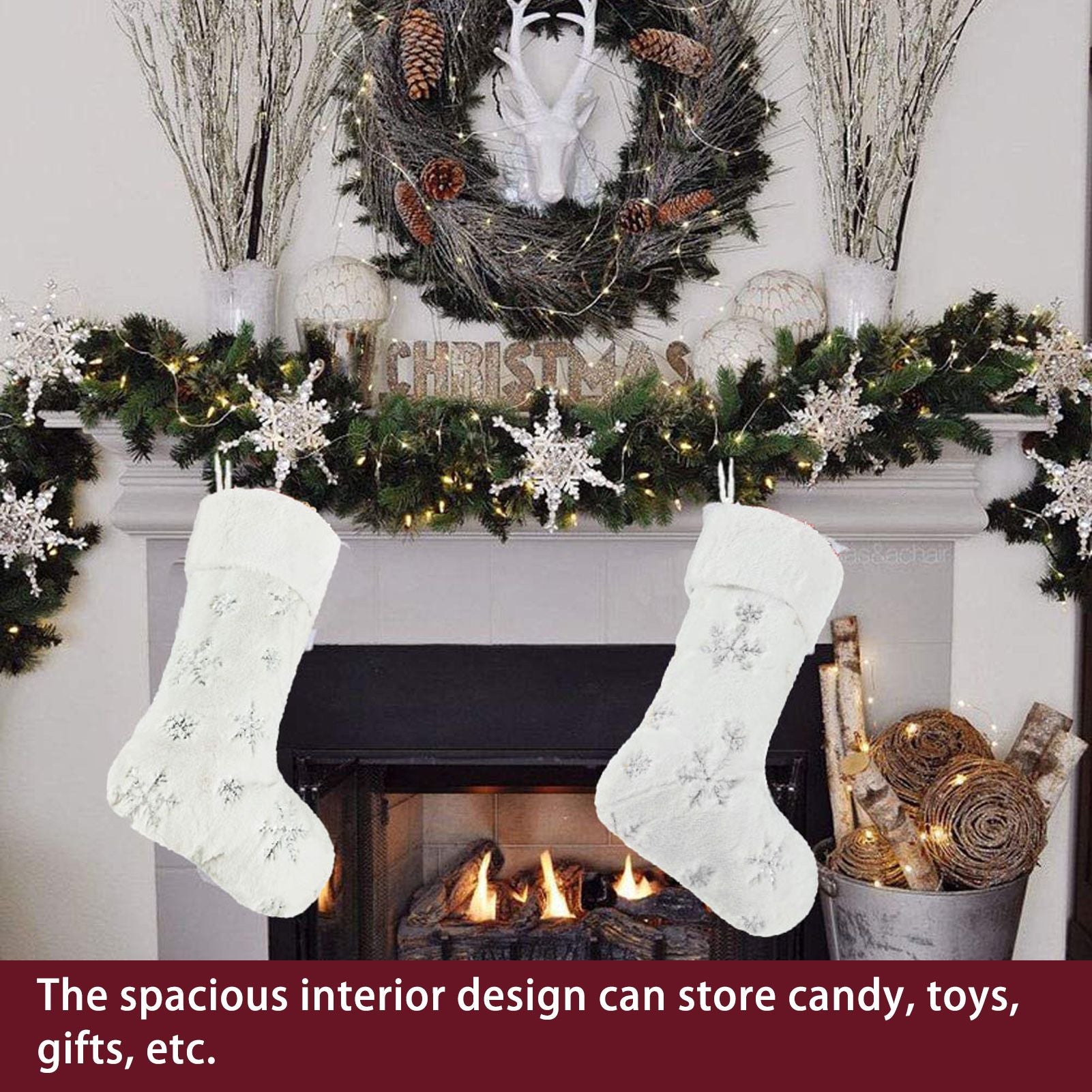 Polyester Christmas Stocking Pendant with Embroidery Snowflake Pattern Xmas Tree Decoration OrnamentSilver V1294-YM0523-3115210222712