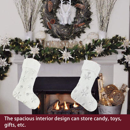 Polyester Christmas Stocking Pendant with Embroidery Snowflake Pattern Xmas Tree Decoration OrnamentSilver V1294-YM0523-3115210222712