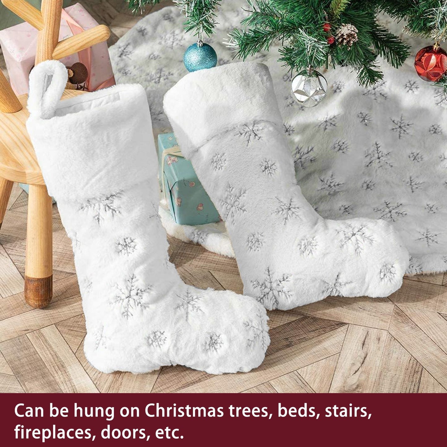 Polyester Christmas Stocking Pendant with Embroidery Snowflake Pattern Xmas Tree Decoration OrnamentSilver V1294-YM0523-3115210222712