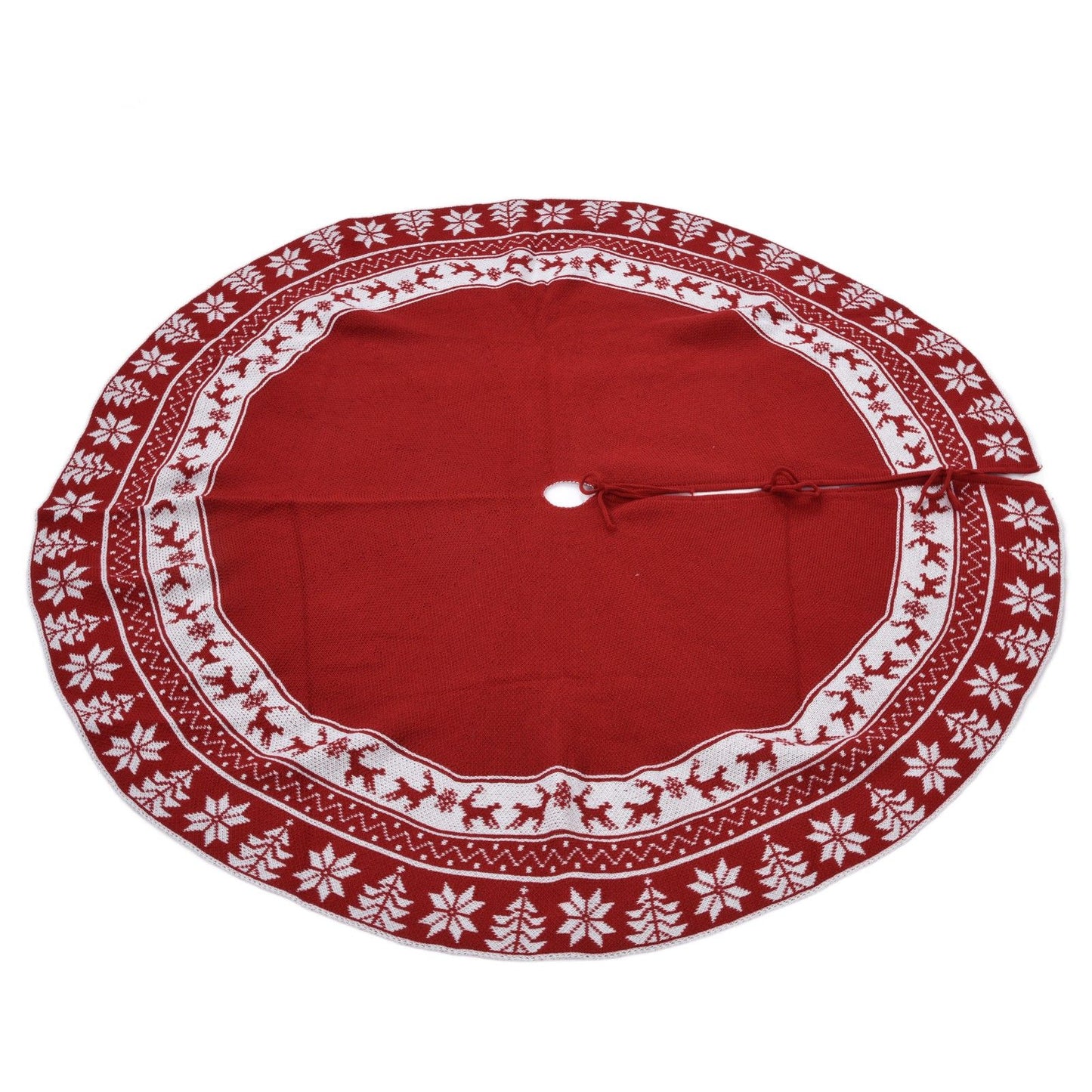 Knitted Christmas Tree Skirt Reusable Xmas Tree Stand Mat Floor Protector Home Party DecorationRed V1294-YM0523-3115210223911