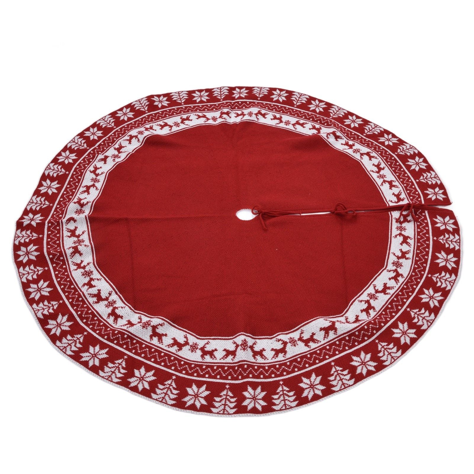Knitted Christmas Tree Skirt Reusable Xmas Tree Stand Mat Floor Protector Home Party DecorationRed V1294-YM0523-3115210223911