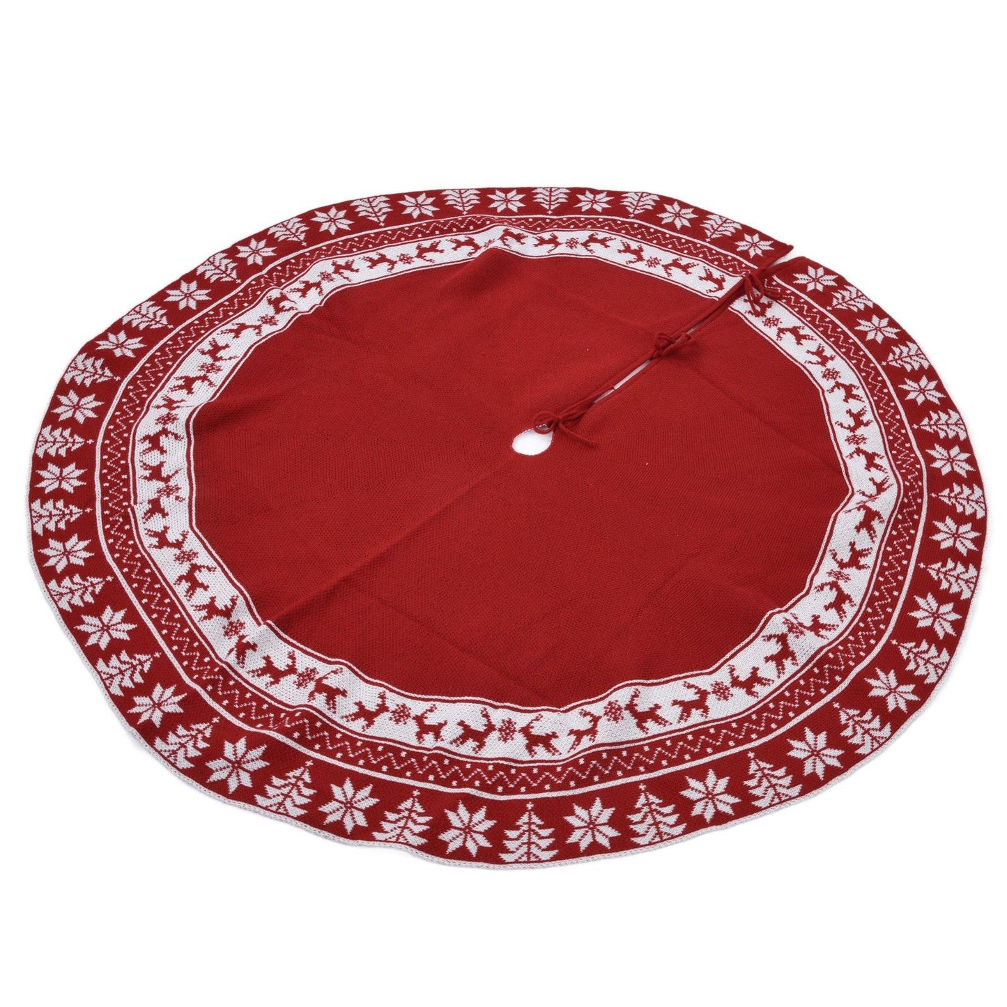 Knitted Christmas Tree Skirt Reusable Xmas Tree Stand Mat Floor Protector Home Party DecorationRed V1294-YM0523-3115210223911