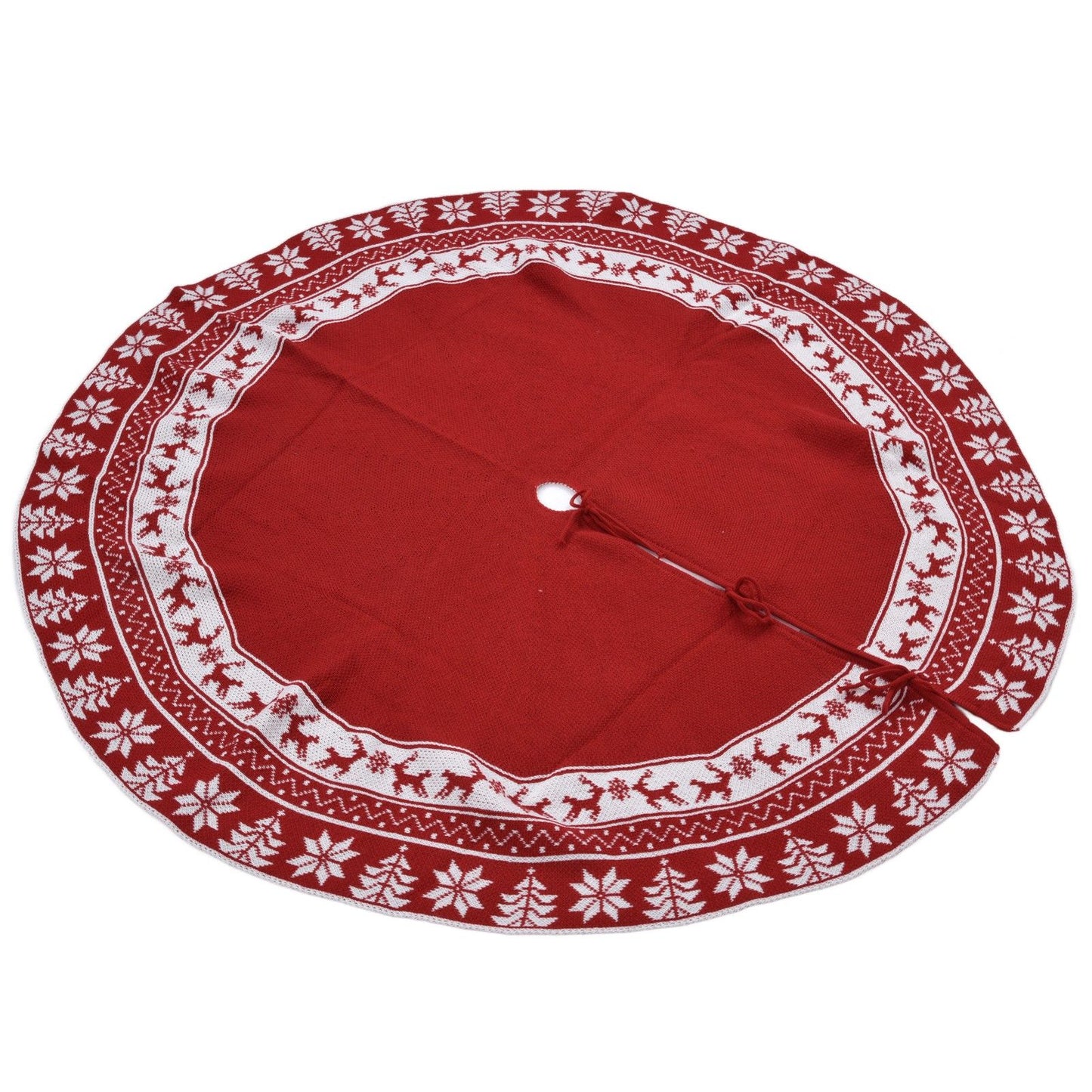 Knitted Christmas Tree Skirt Reusable Xmas Tree Stand Mat Floor Protector Home Party DecorationRed V1294-YM0523-3115210223911