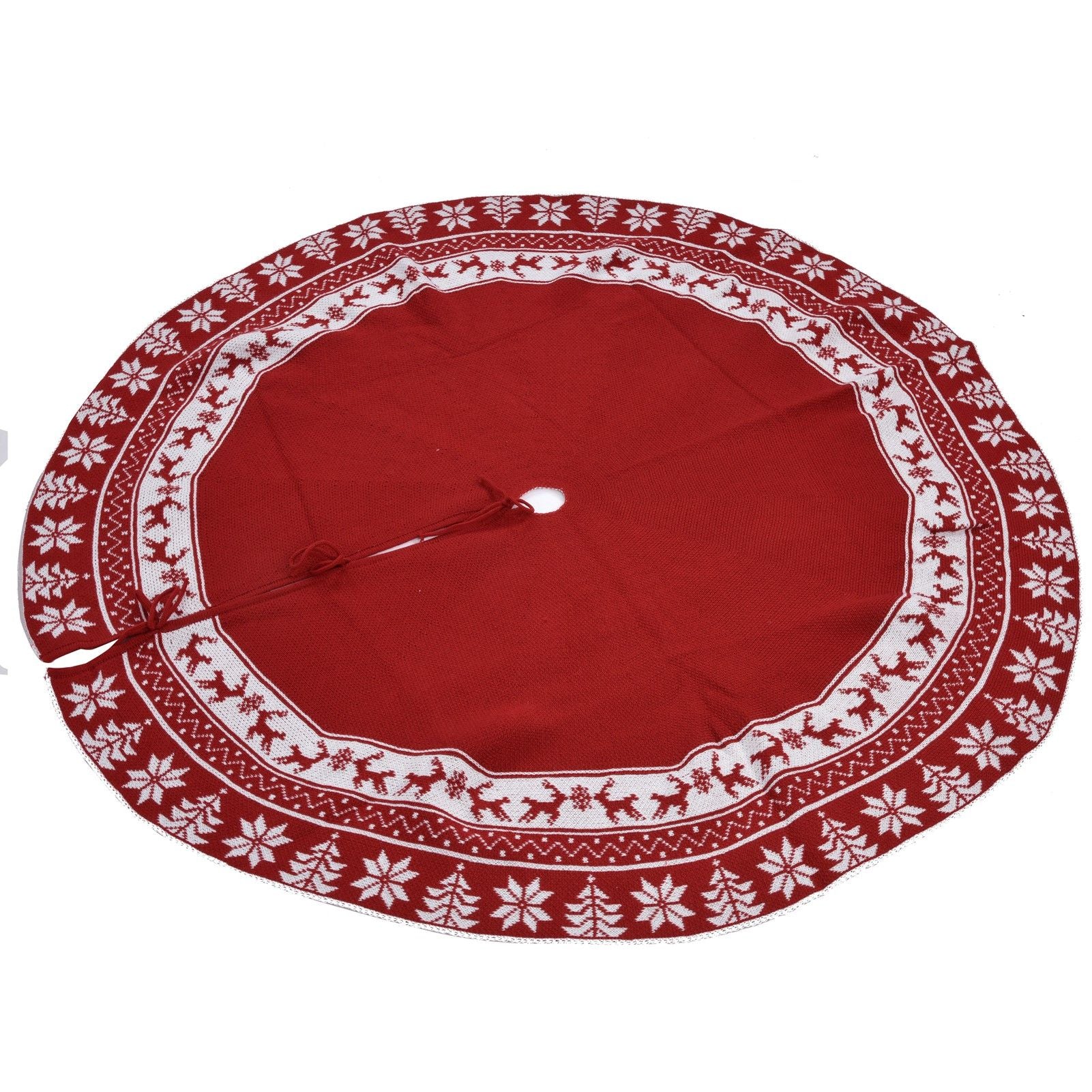 Knitted Christmas Tree Skirt Reusable Xmas Tree Stand Mat Floor Protector Home Party DecorationRed V1294-YM0523-3115210223911