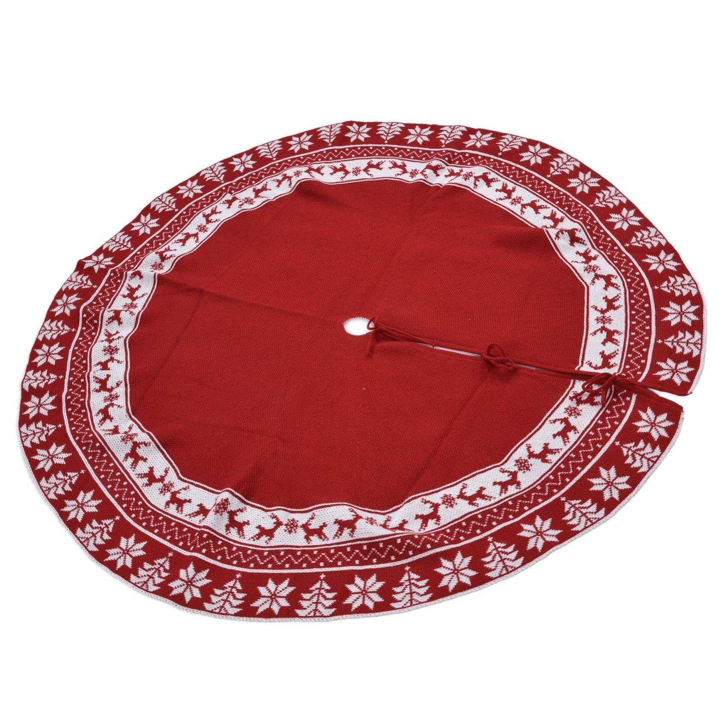 Knitted Christmas Tree Skirt Reusable Xmas Tree Stand Mat Floor Protector Home Party DecorationRed V1294-YM0523-3115210223911