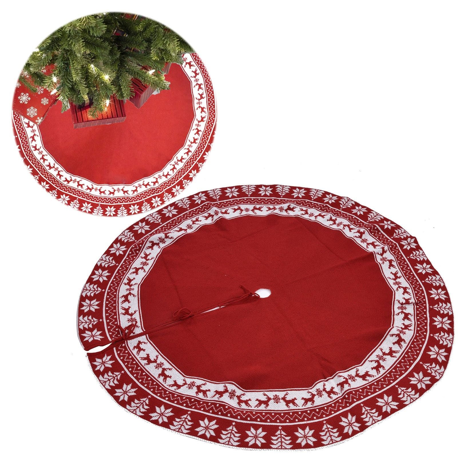 Knitted Christmas Tree Skirt Reusable Xmas Tree Stand Mat Floor Protector Home Party DecorationRed V1294-YM0523-3115210223911